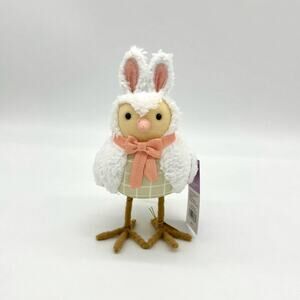 Target Spritz Fuzzy White Easter Bunny Bird Tuft w/ Pink Bow Featherly Friends